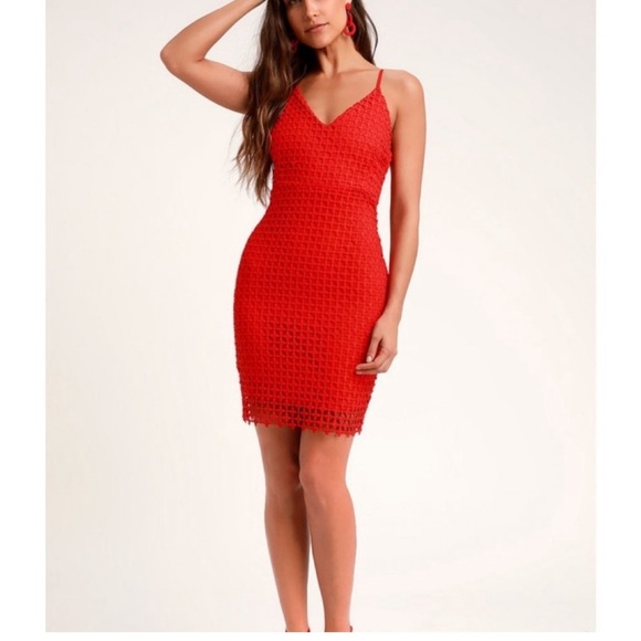Lulus Dresses & Skirts - NWT Lulus Red Crochet Dress size Large